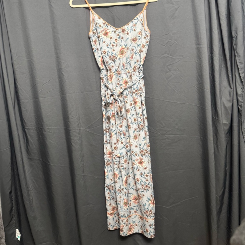 Leith Blue Tie Front Tiered Wide Leg Jumpsuit Resort Wear